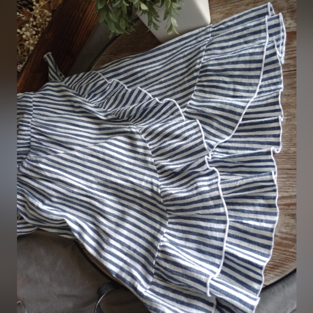 Morgan Taylor Blue and White Striped Ruffled Mini Dress Size Small - Picture 7 of 14